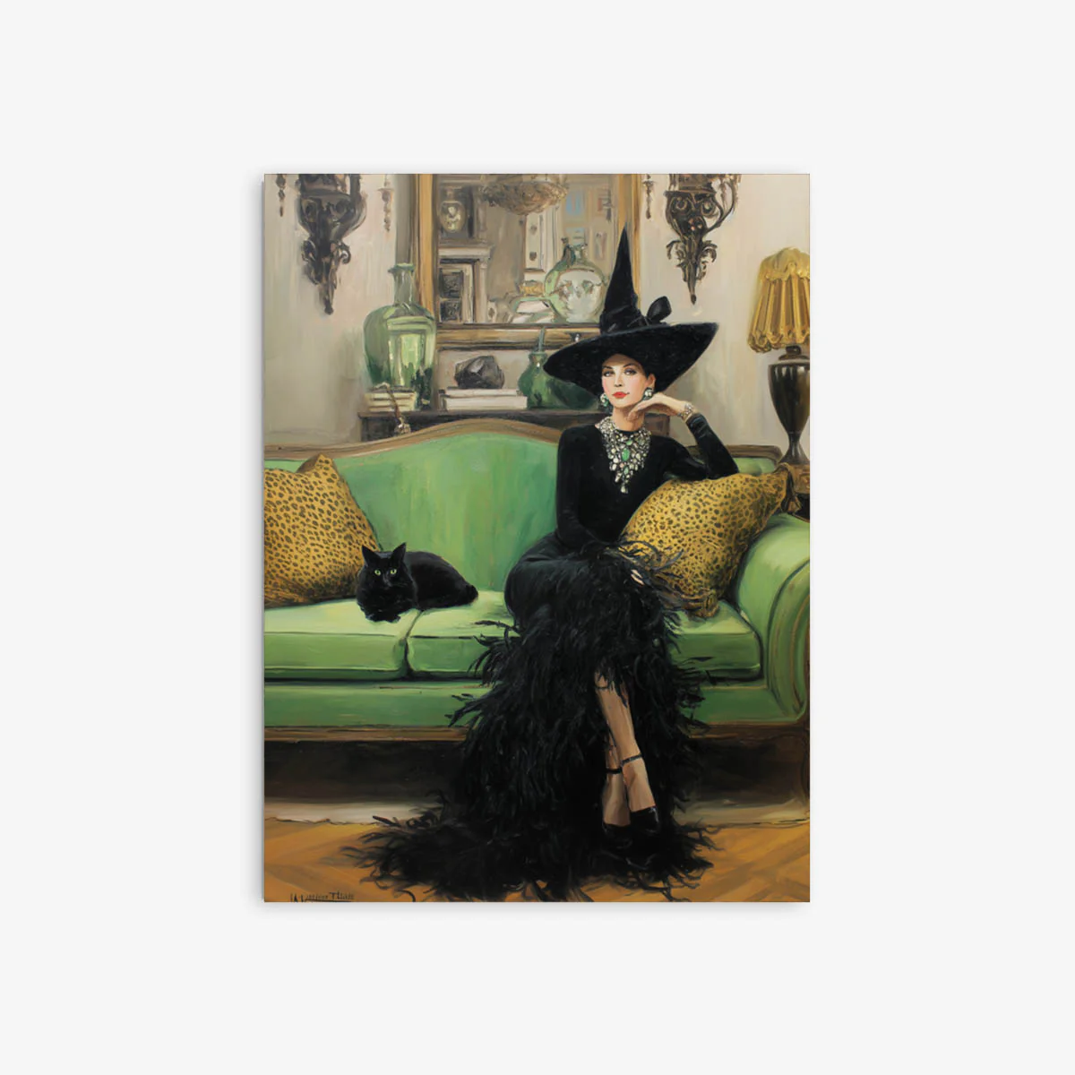 Glam Witch On Green Sofa Art Print - Image 2