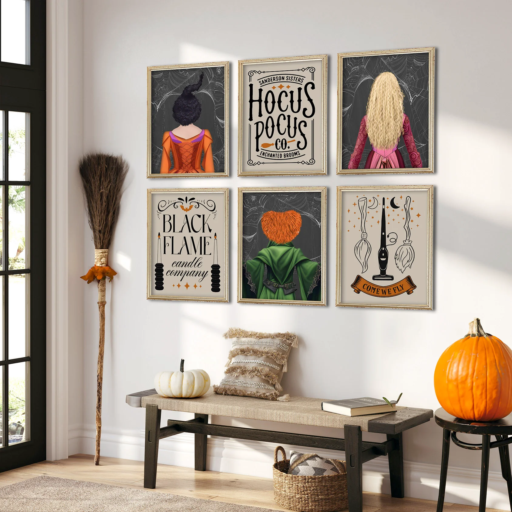 Halloween Sanderson Sisters Autumn Set of 6 Art Prints | Fall Art Prints