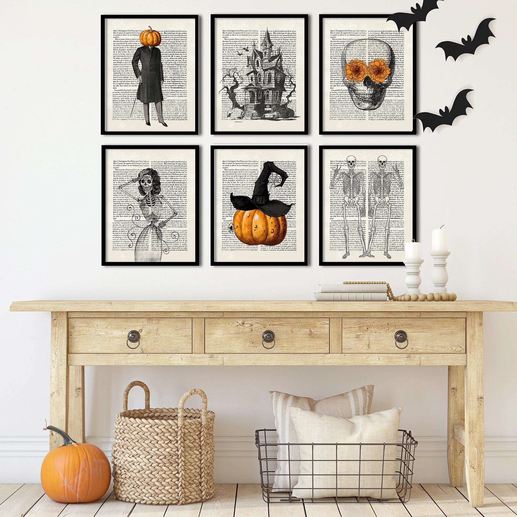 Halloween Vintage Newspaper Set of 6 Art Prints