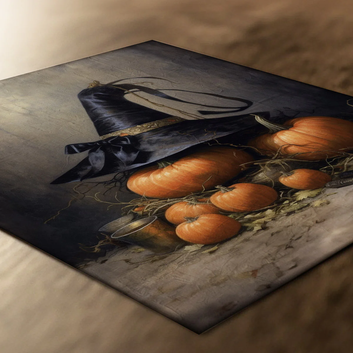 Halloween Witch Hat on Pumpkins Art Print - Image 2