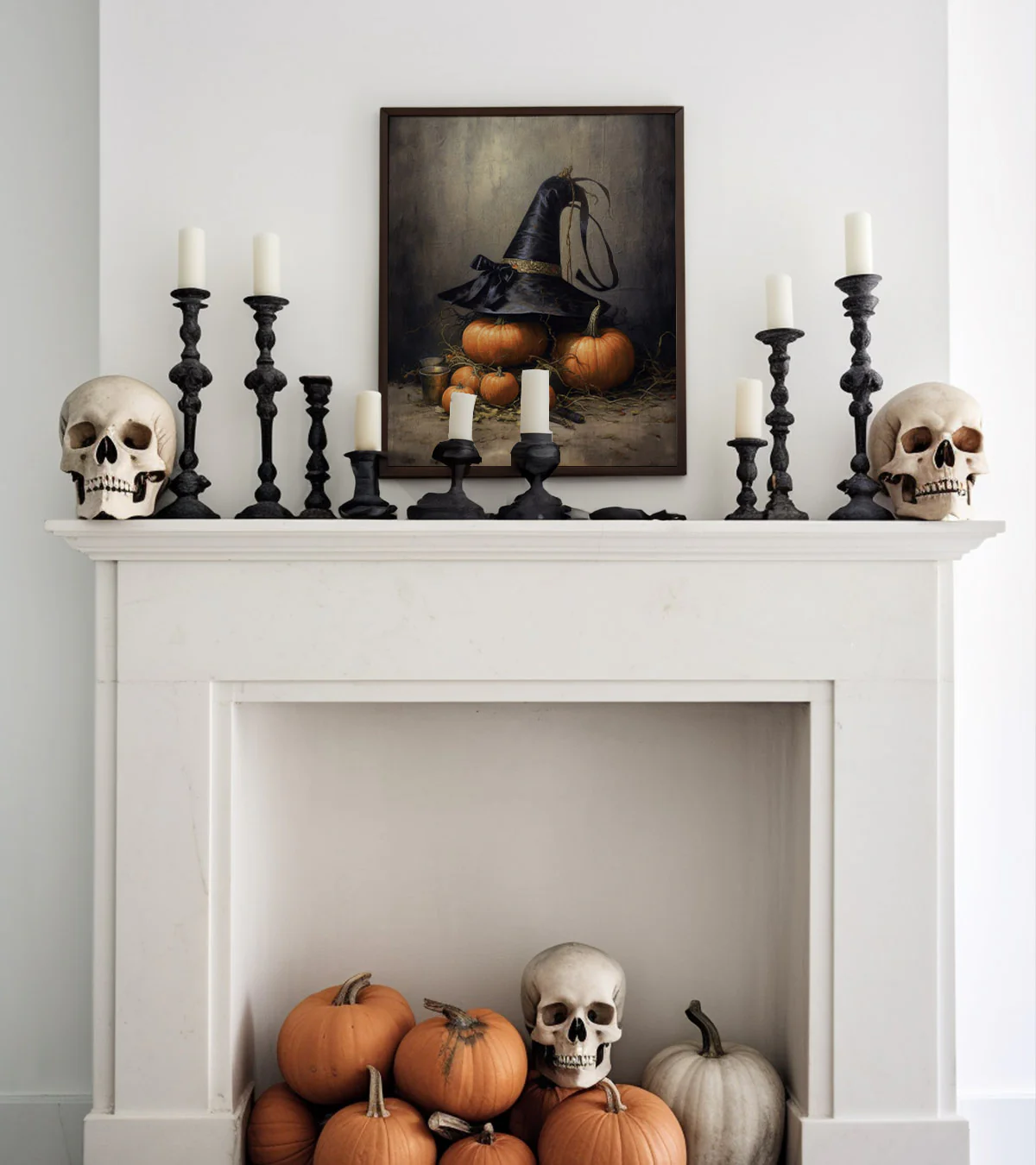 Halloween Witch Hat on Pumpkins Art Print - Image 3