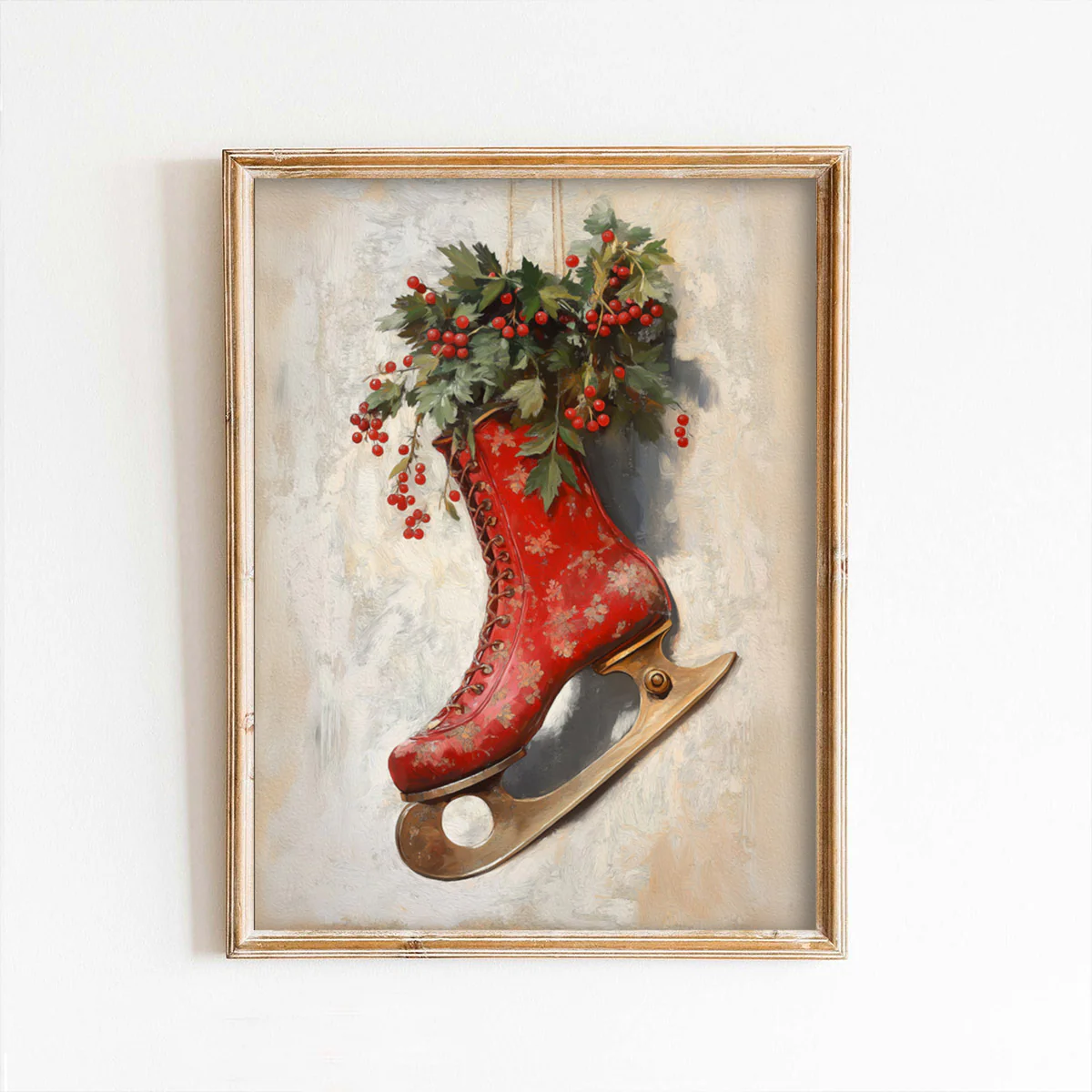Hanging Red Ice Skate Art Print