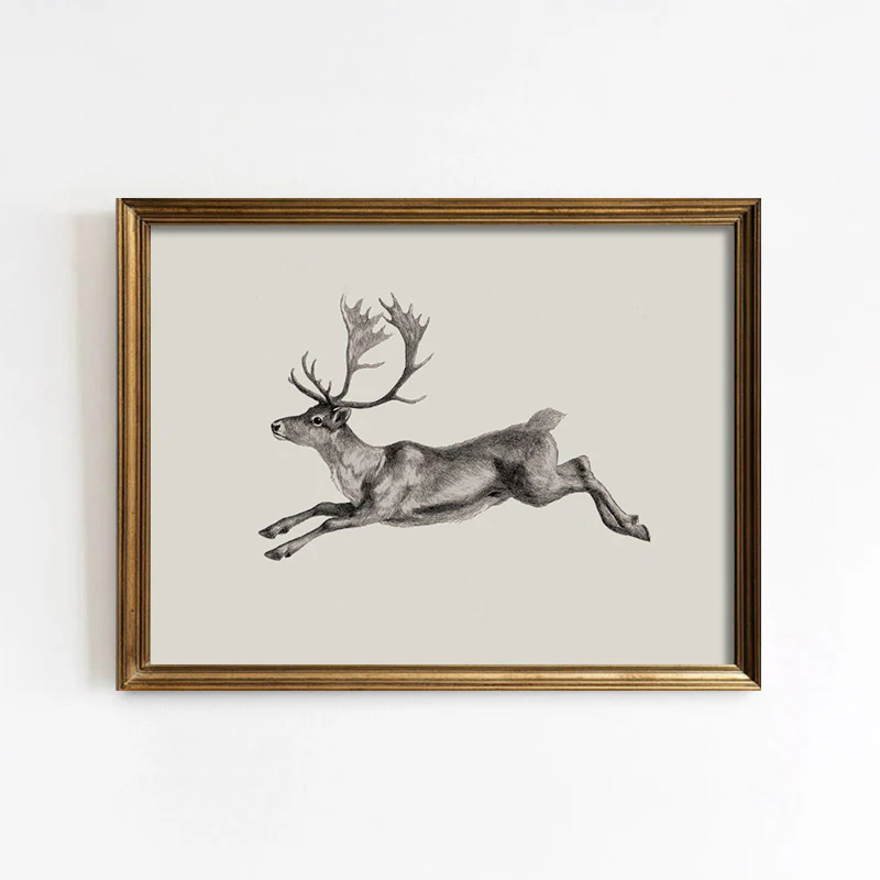 Leaping Reindeer Sketch Art Print