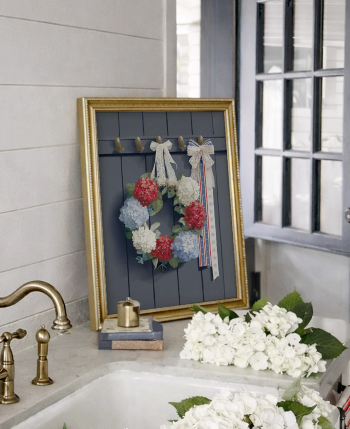 Liberty Hydrangea Wreath Fourth Of July Art Print - Image 2