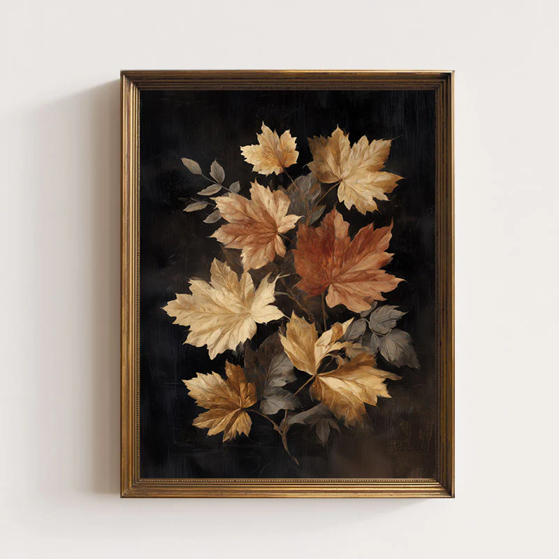 Maple Leaf Bunch On Black Art Print