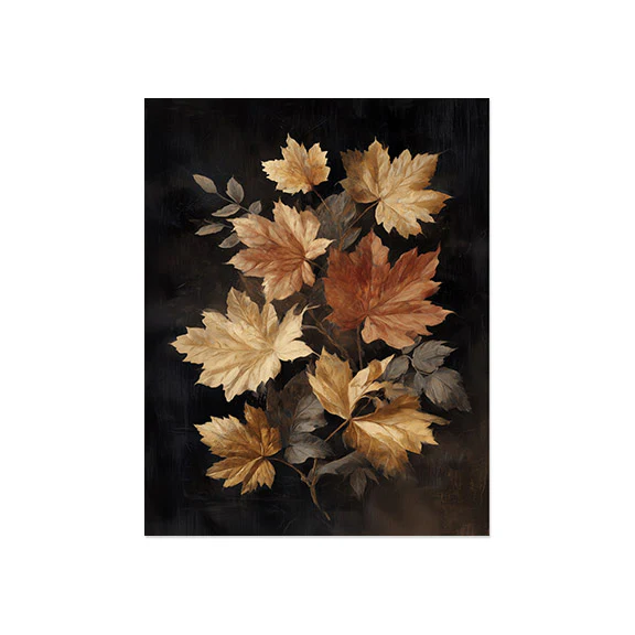 Maple Leaf Bunch On Black Art Print - Image 2