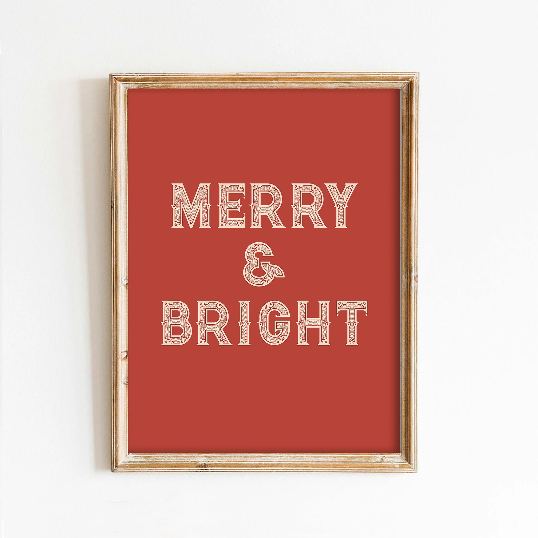 Merry & Bright on Red Christmas Holiday Art Print - Image 2