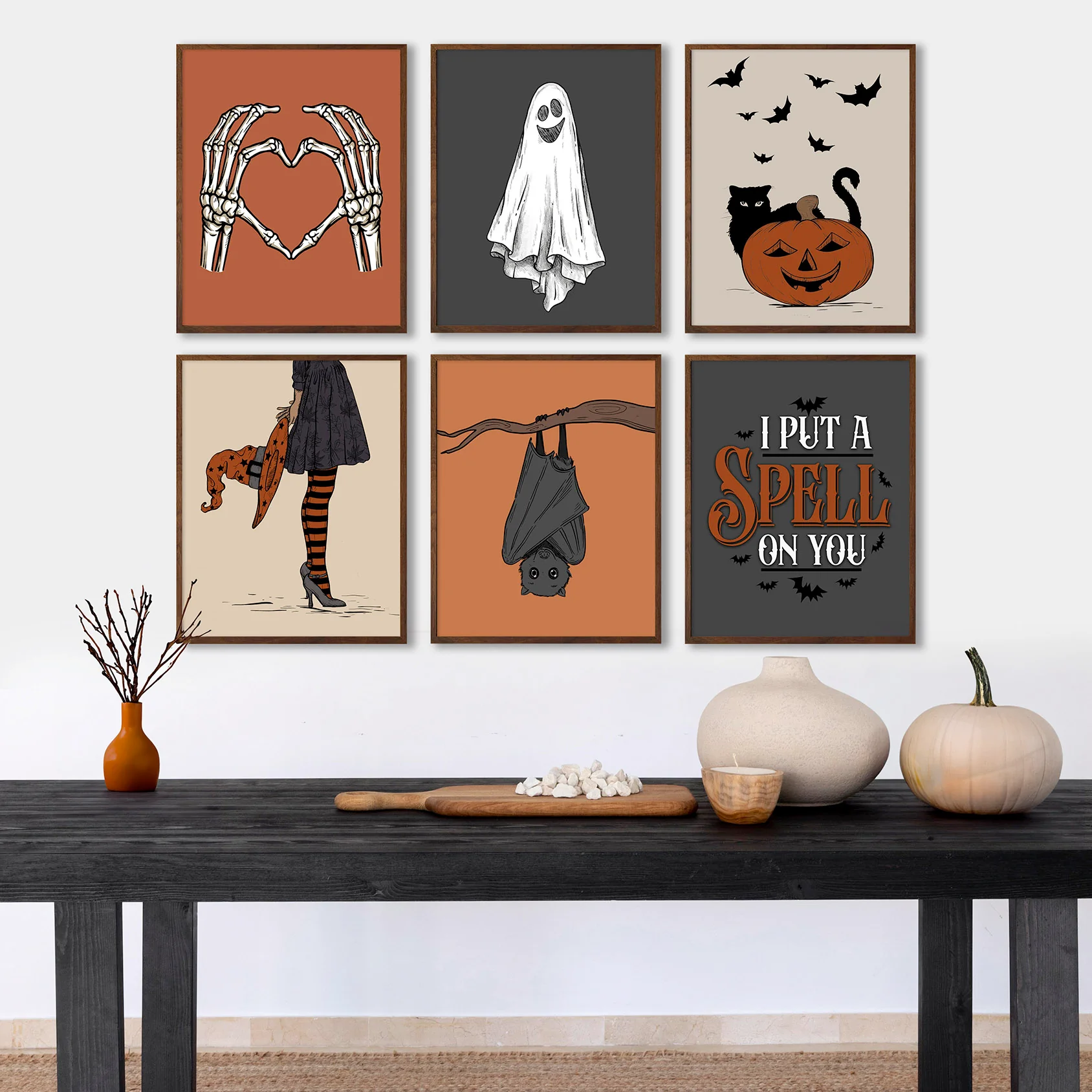 Modern Halloween Put A Spell on You Autumn Set of 6 Art Prints | Fall Art Prints