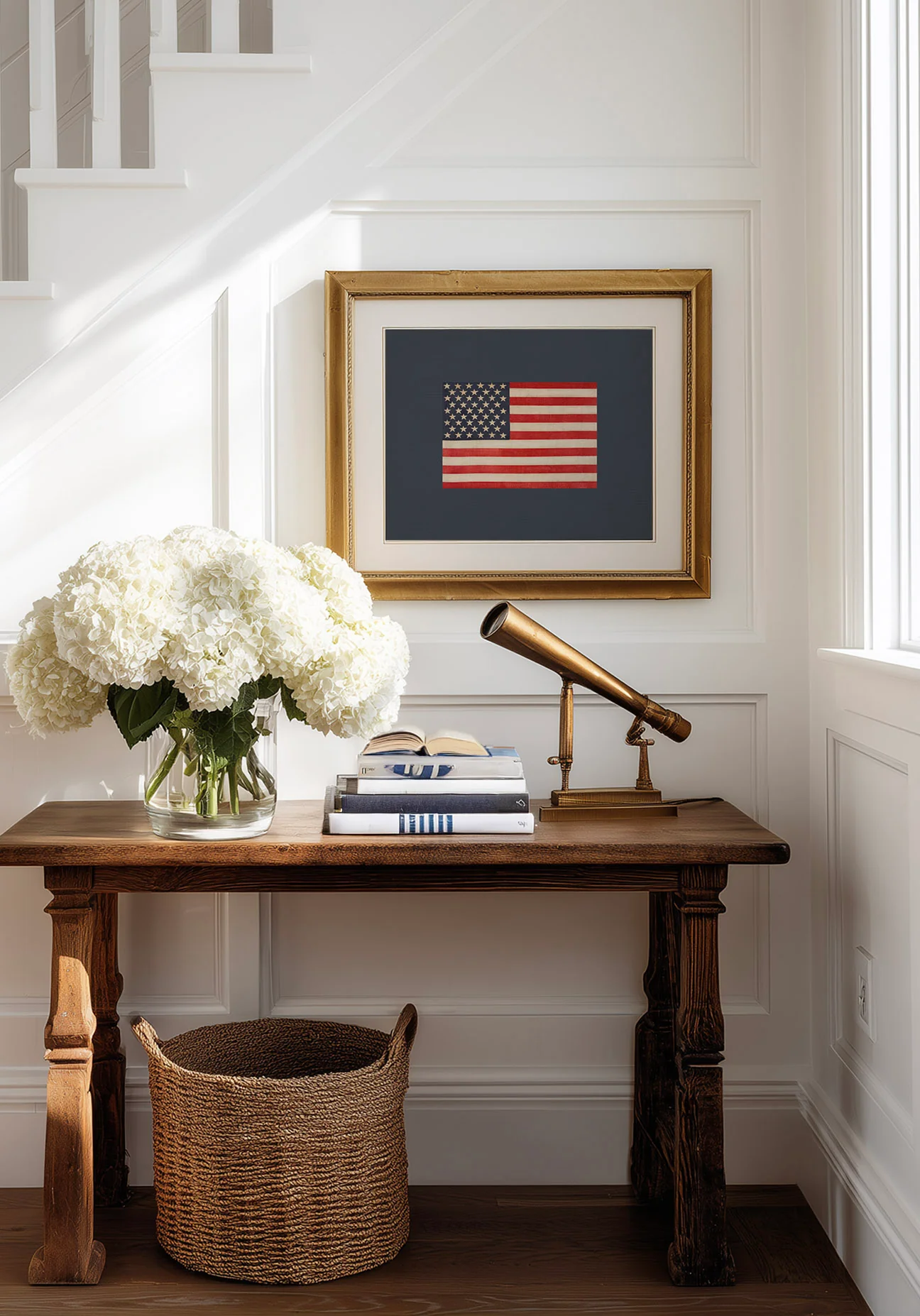 Navy Background American Flag Art Print - Image 3