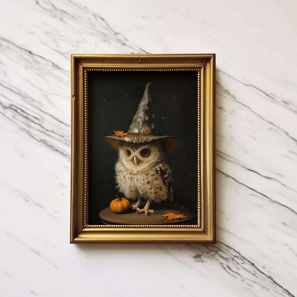 Owl Wearing Hat Art Print