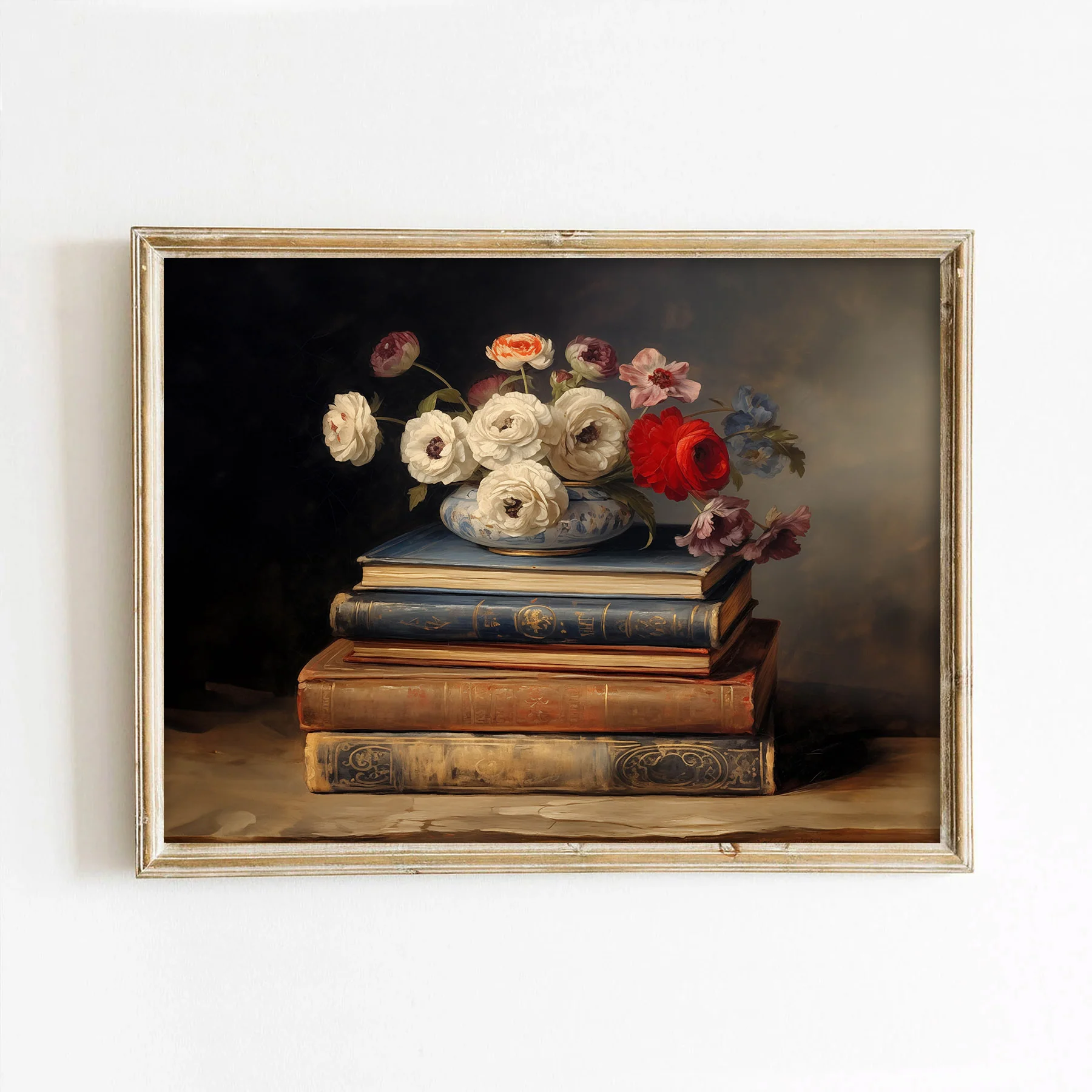 Patriotic Ranunculus on Books Art Print