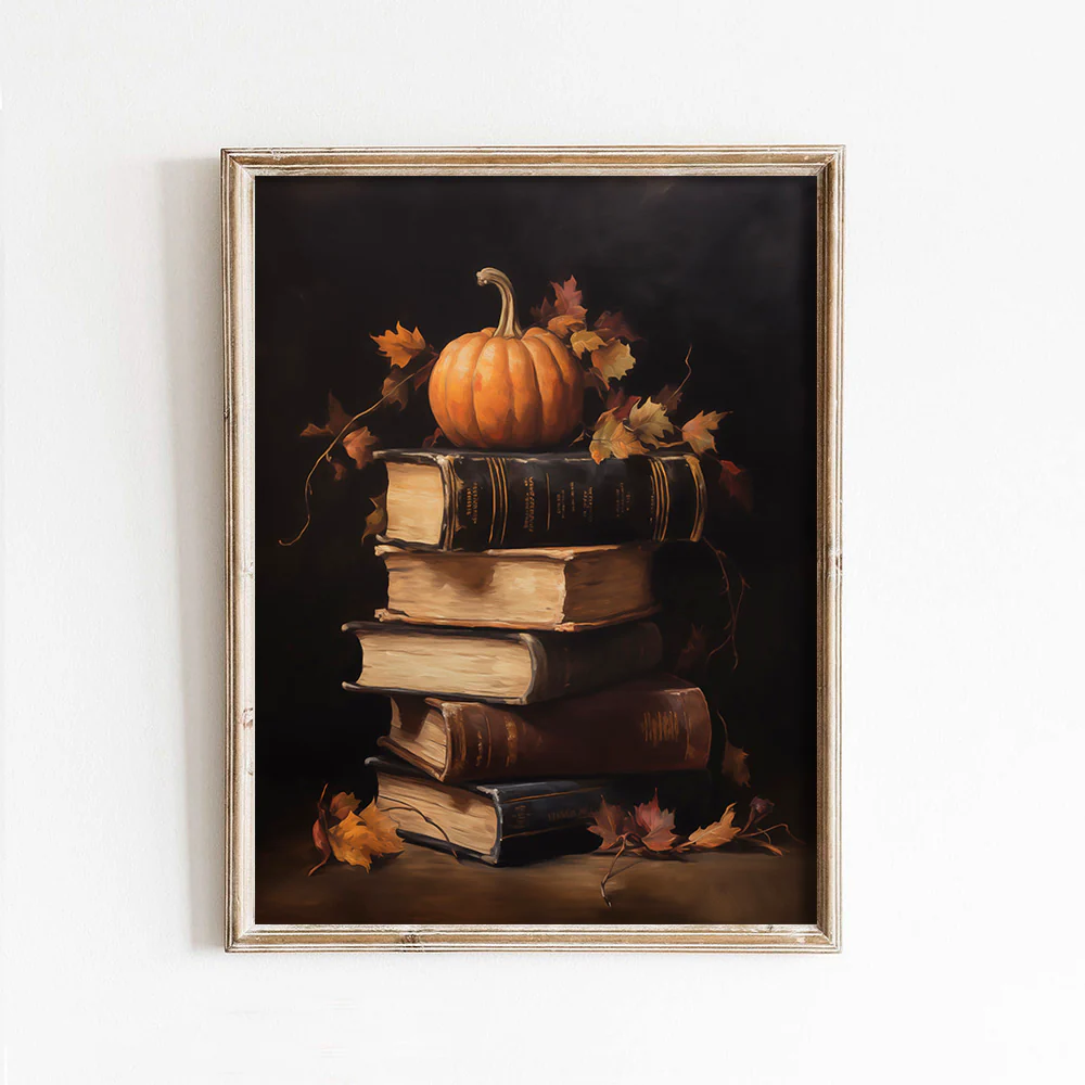 Petite Pumpkin on Books Art Print