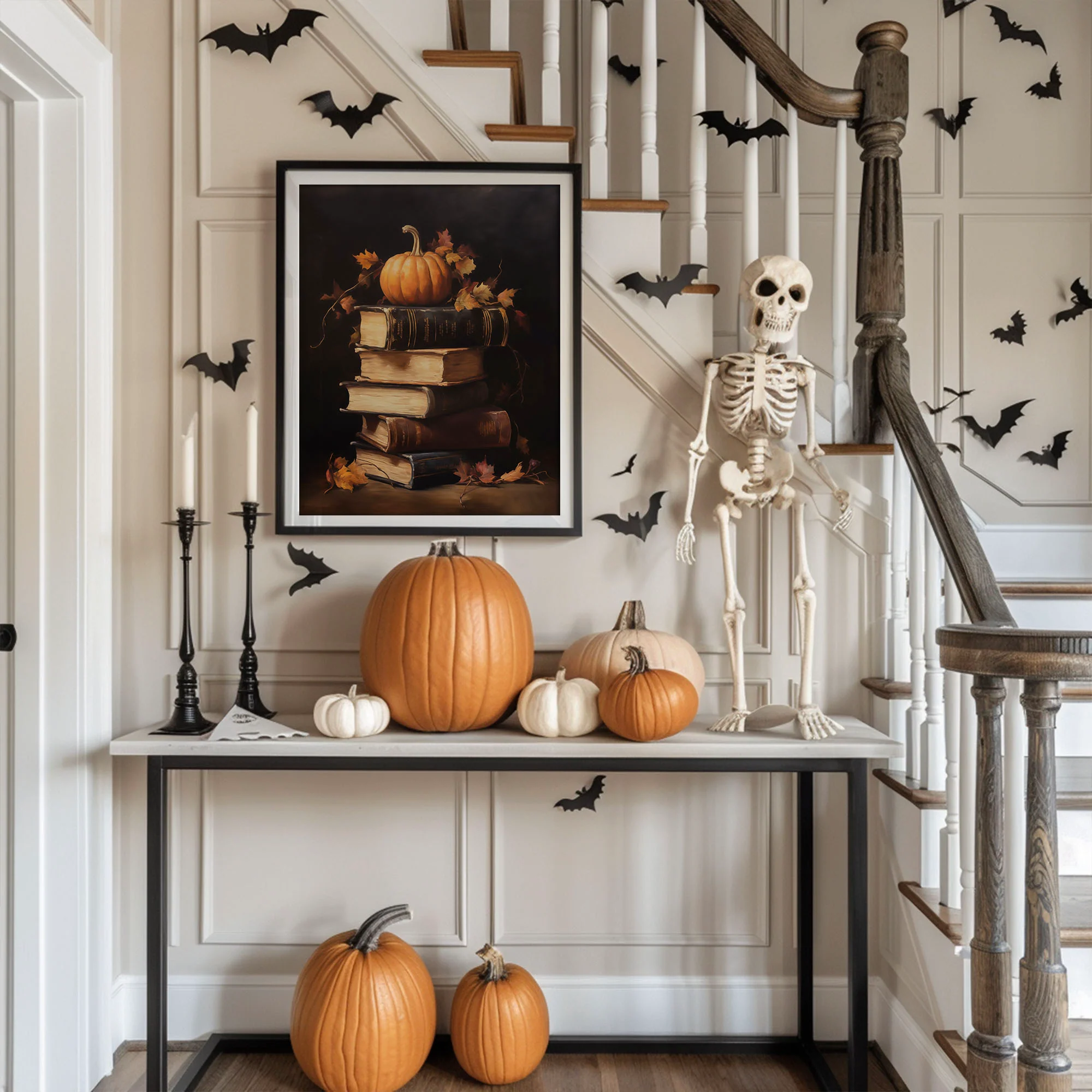 Petite Pumpkin on Books Art Print - Image 3