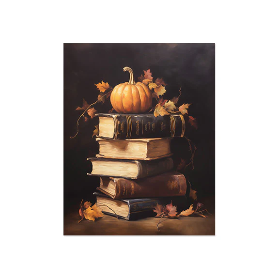 Petite Pumpkin on Books Art Print - Image 4