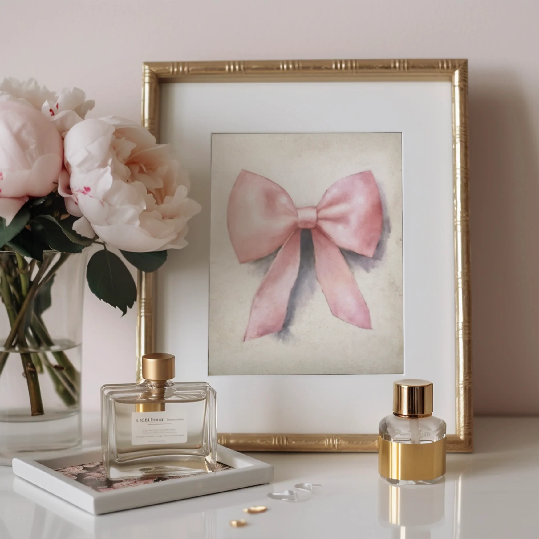 Pink Bow on Beige Valentine's Day Art Print - Image 3