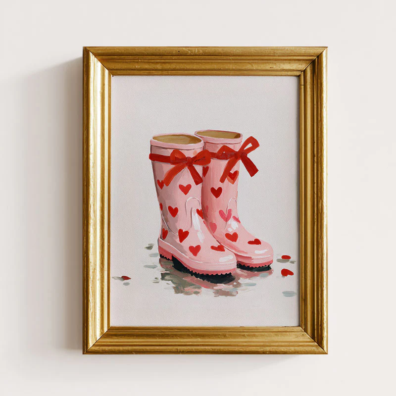 Rain Boots With Heart Pattern Art Print