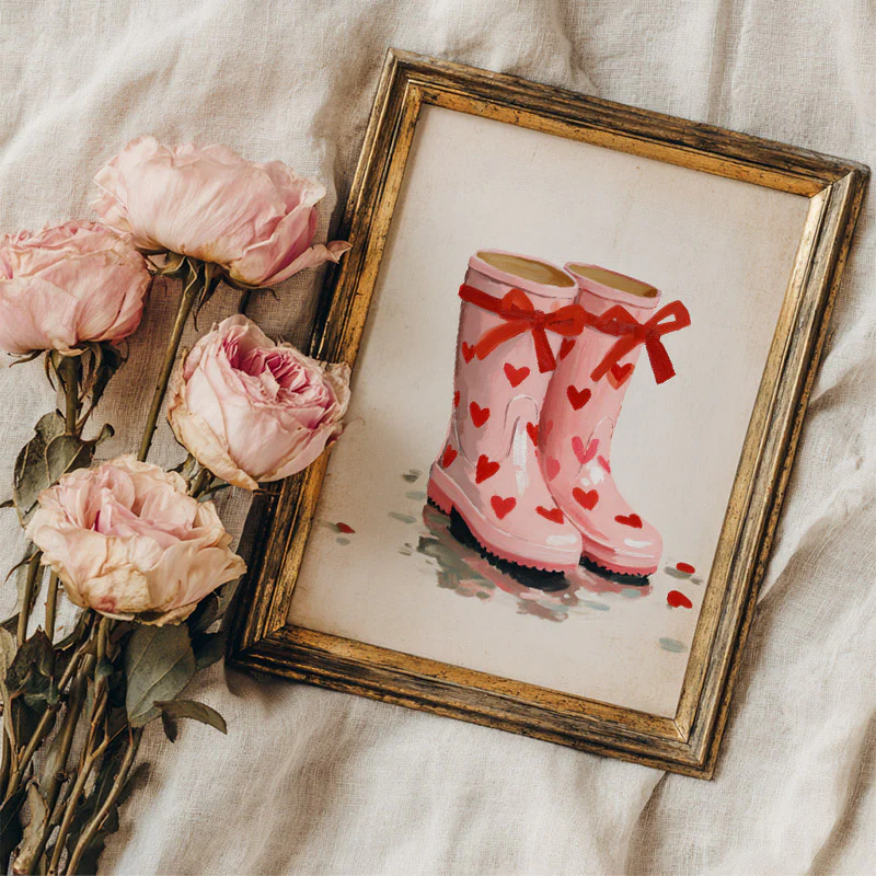 Rain Boots With Heart Pattern Art Print - Image 2