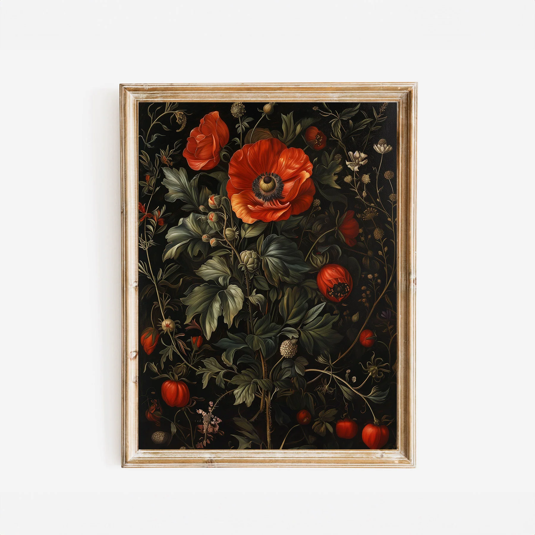 Red Academia Flowers on Black Art Print