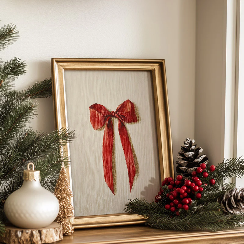 Red Bow Christmas Art Print