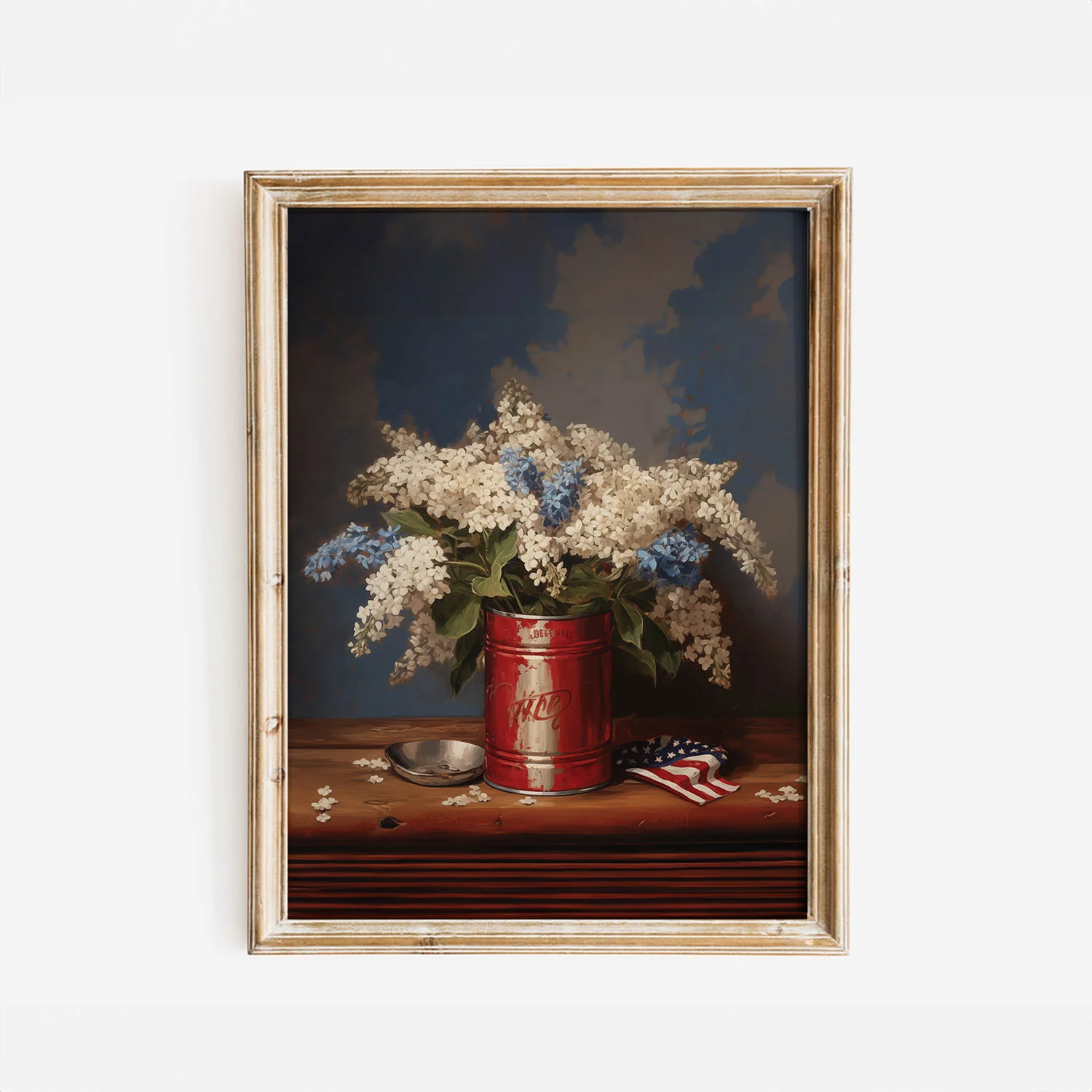 Red Tin Jar With White Flowers Art Print