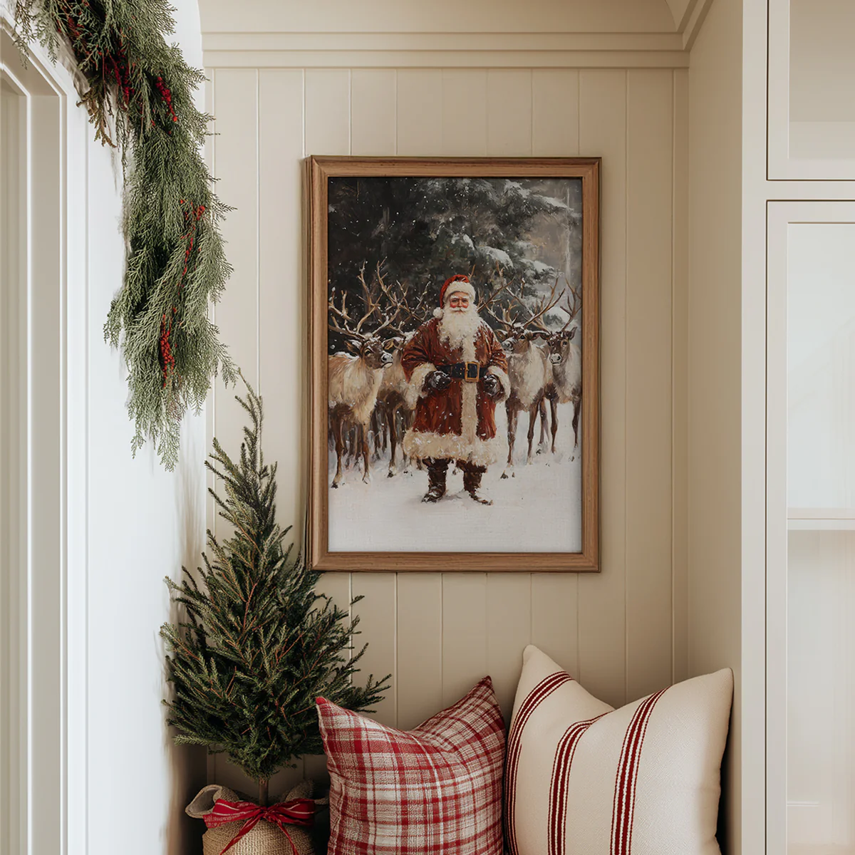 Reindeer Crew With Santa Art Print - Image 2