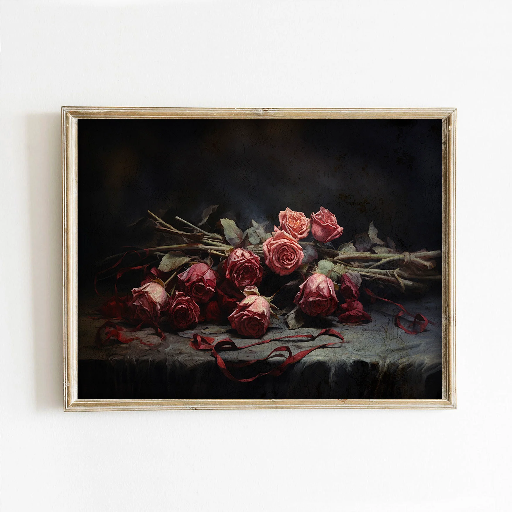 Roses & Ribbon Still Life Victorian Vintage Valentine Art Print