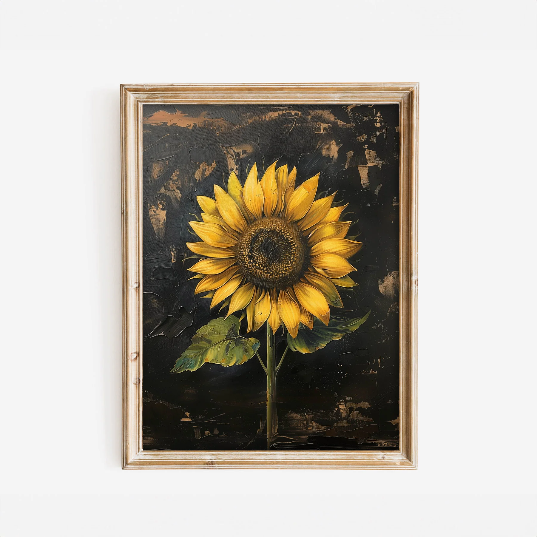 Single Sunflower on Distressed Background Art Print