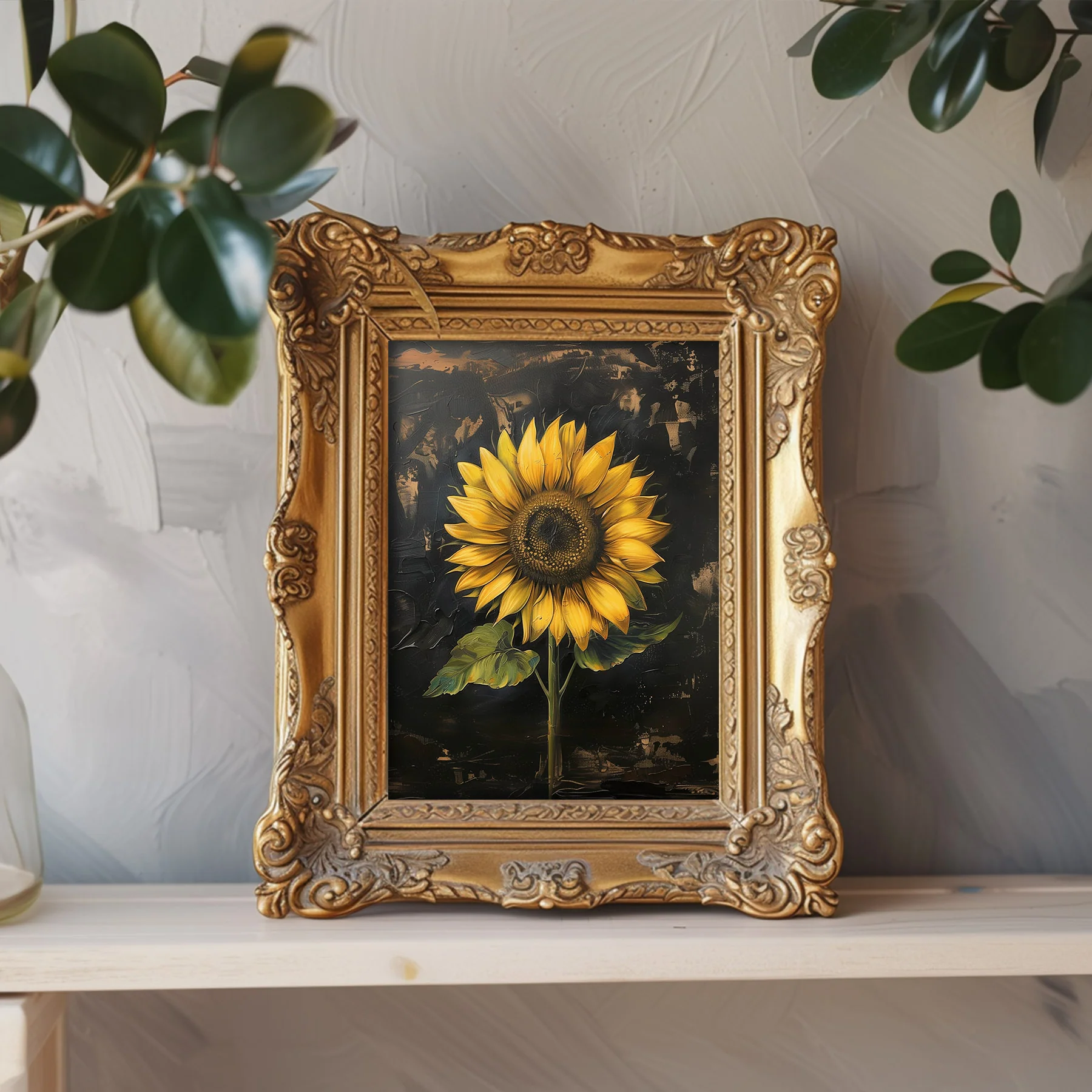 Single Sunflower on Distressed Background Art Print - Image 2