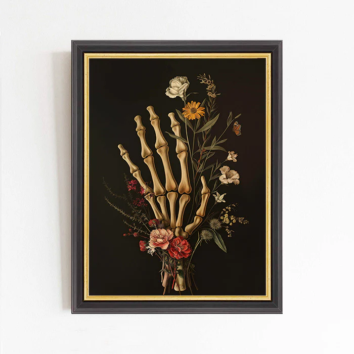 Skeleton Hand & Flowers Art Print