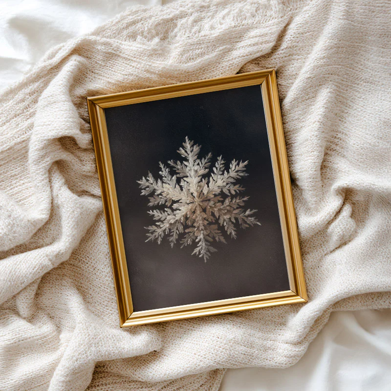 Snowflake On Black Art Print - Image 2