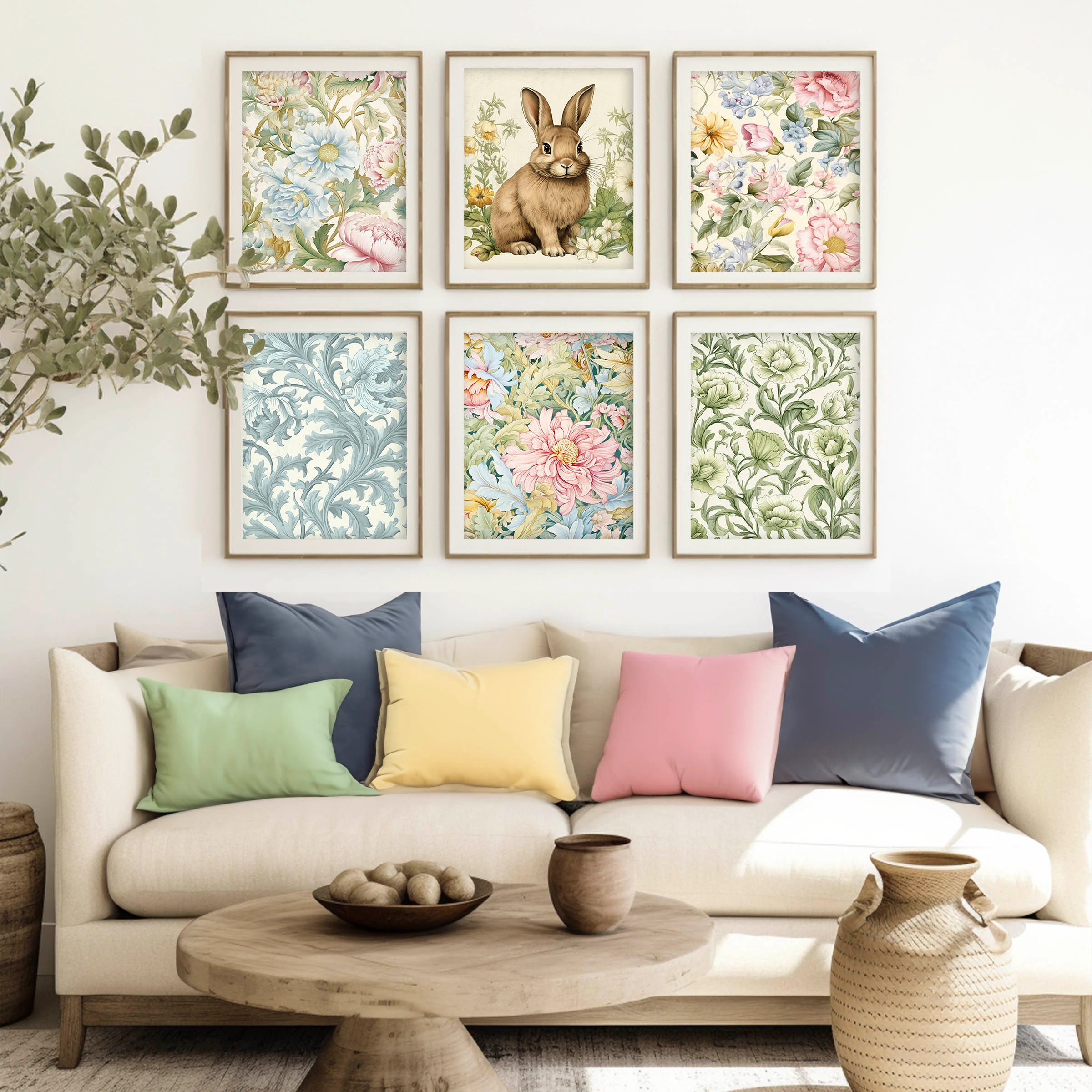 Spring Pastel Bunny And Patterns Set of 6 Art Prints - Image 3