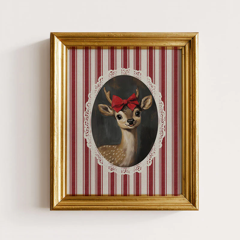 Striped Background Clarice Reindeer Art Print