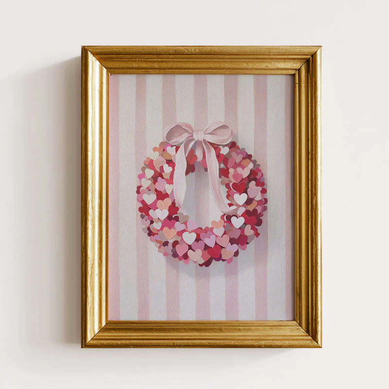 Striped Wall Heart Wreath Art Print