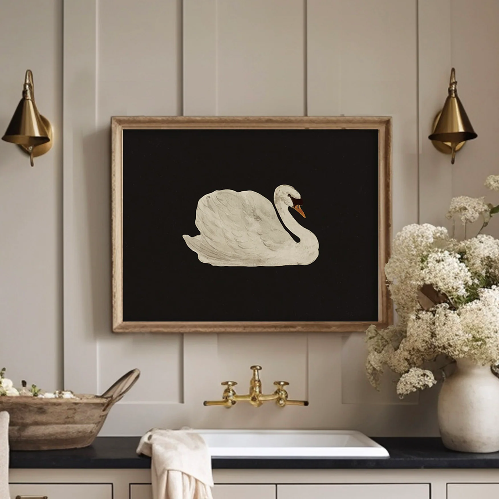 Swan on Black Art Print