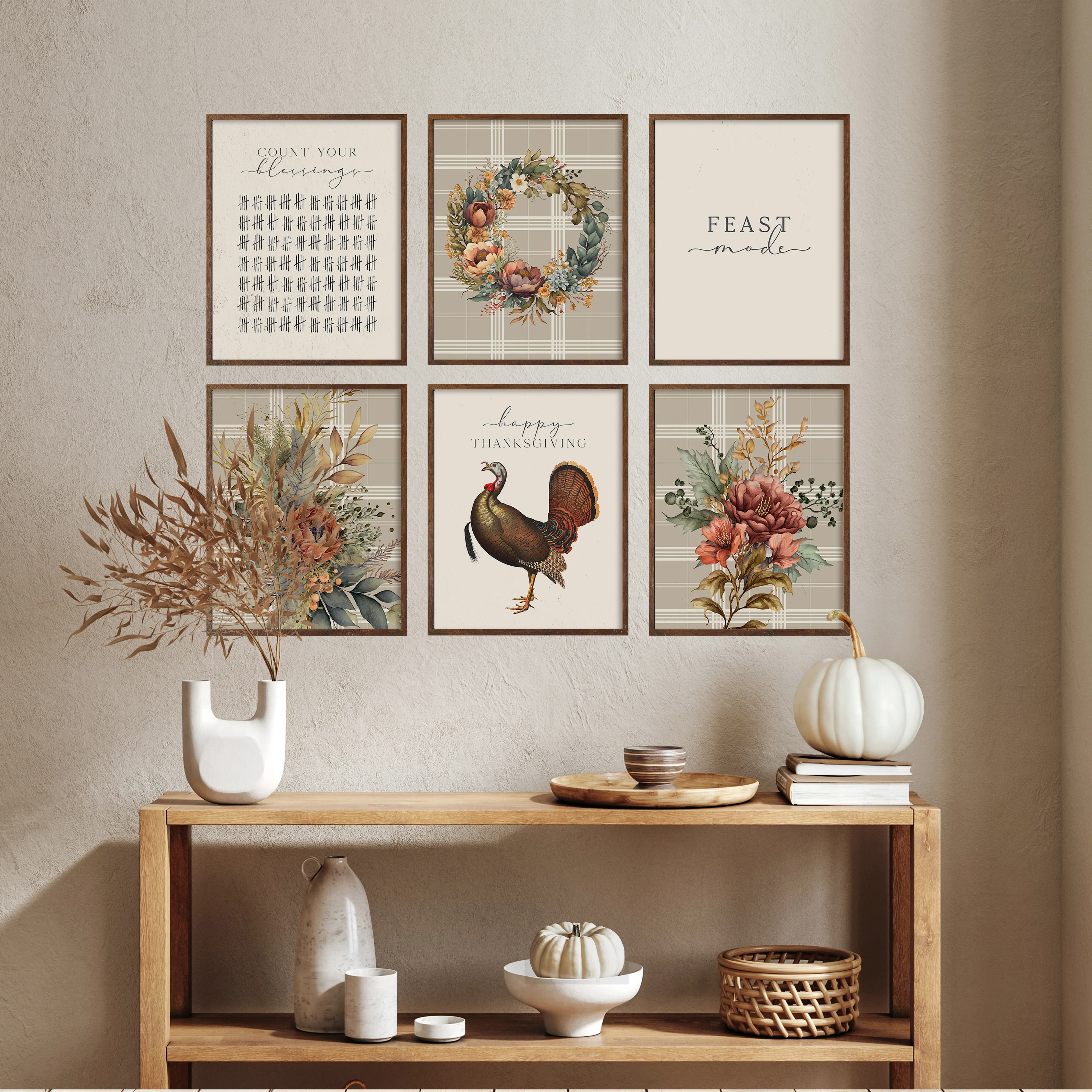 Thanksgiving Feast Mode Autumn Set of 6 Art Prints | Fall Art Prints