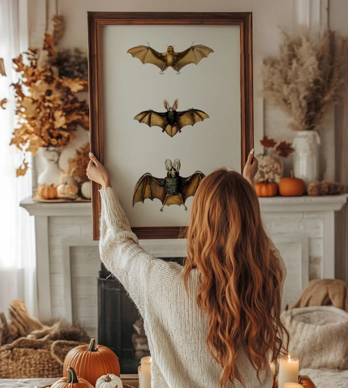 Three Bats on Beige Art Print - Image 2