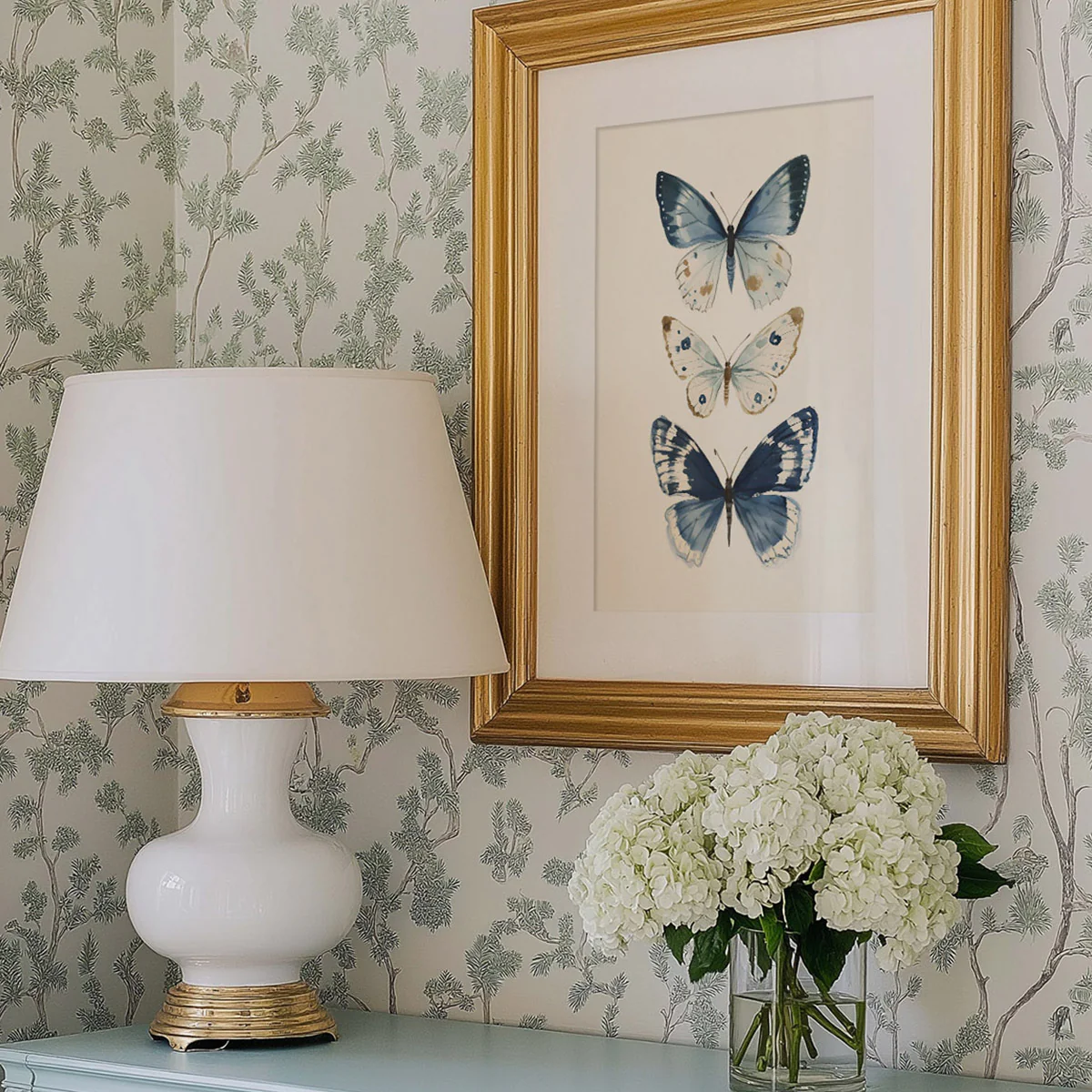 Three Blue Butterflies Art Print - Image 3