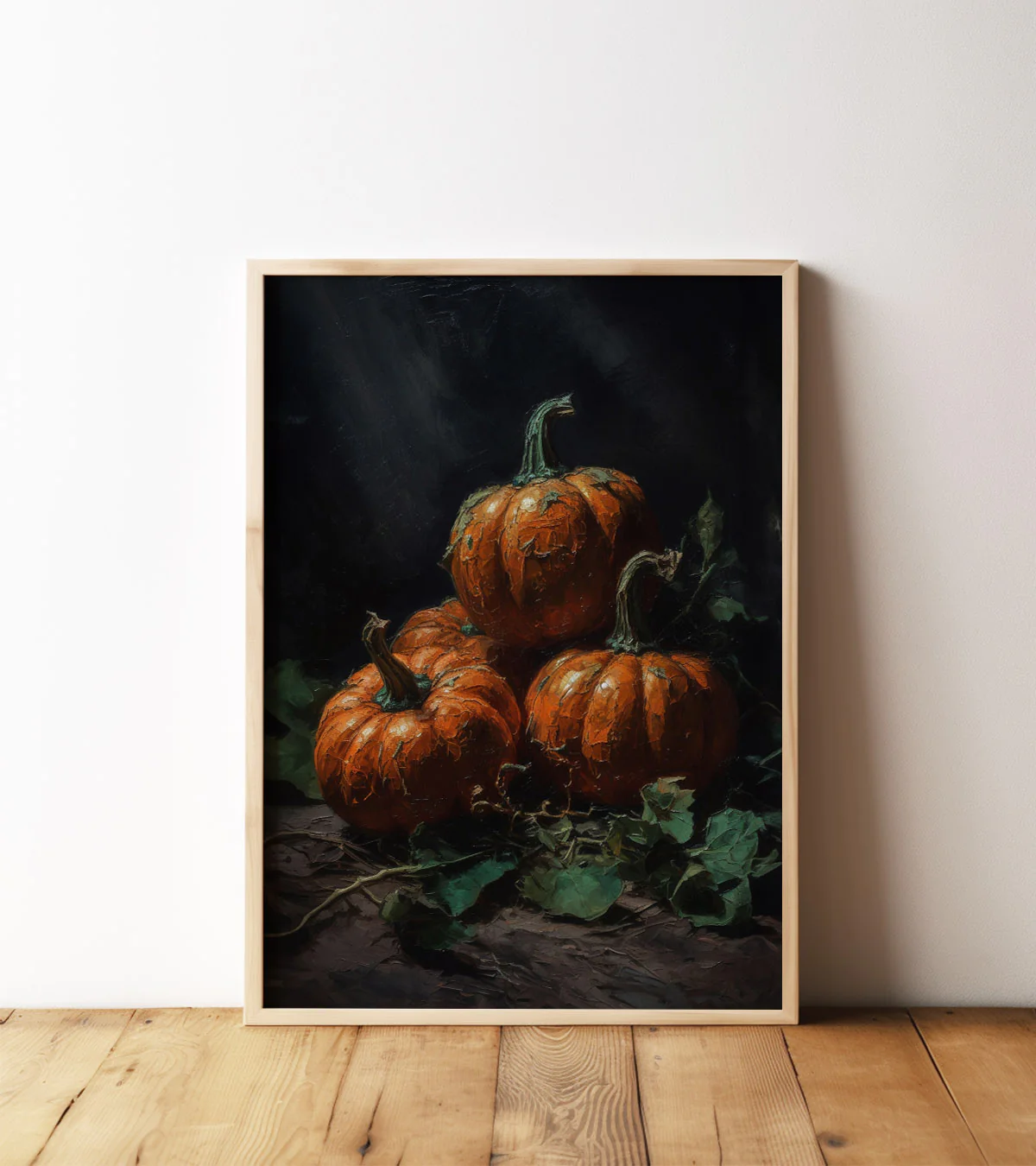 Three Moody Pumpkins on Black Halloween Art Print