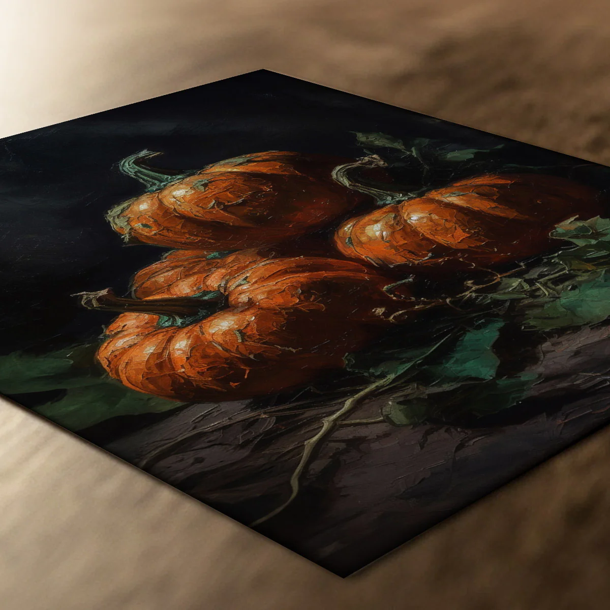 Three Moody Pumpkins on Black Halloween Art Print - Image 2
