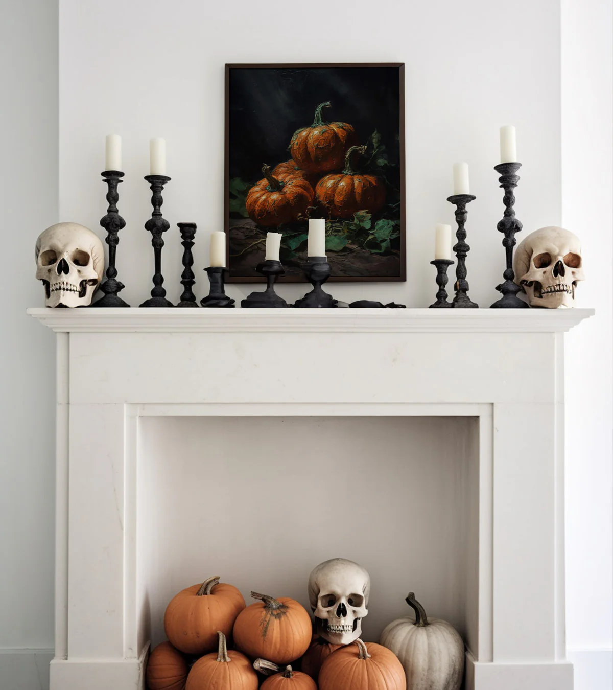 Three Moody Pumpkins on Black Halloween Art Print - Image 3