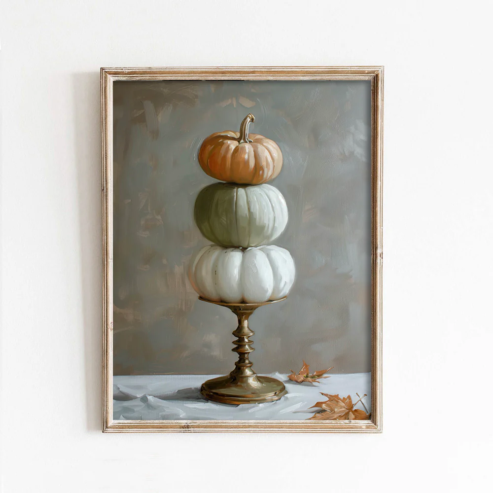 Three Pumpkins on Stand Art Print