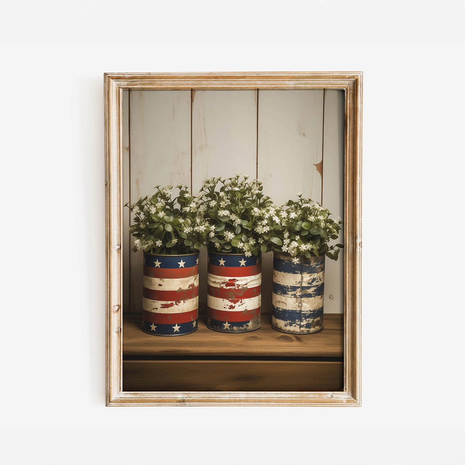 Three Rustic Striped USA Jars Art Print