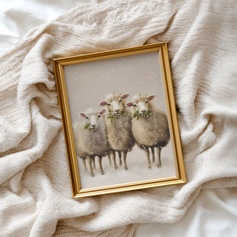 Three Winter Sheep Art Print - Image 3