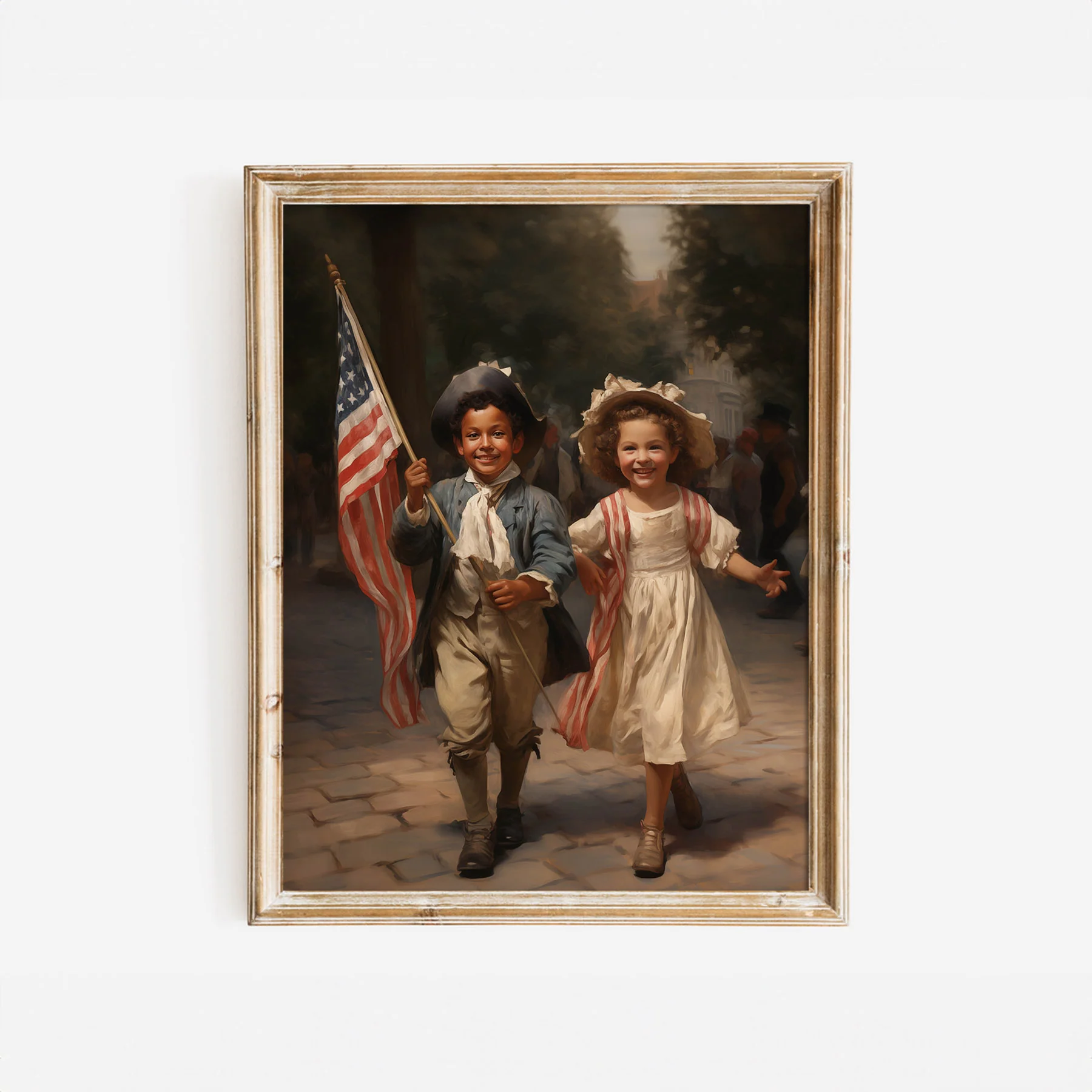 Two Children With American Flag Art Print