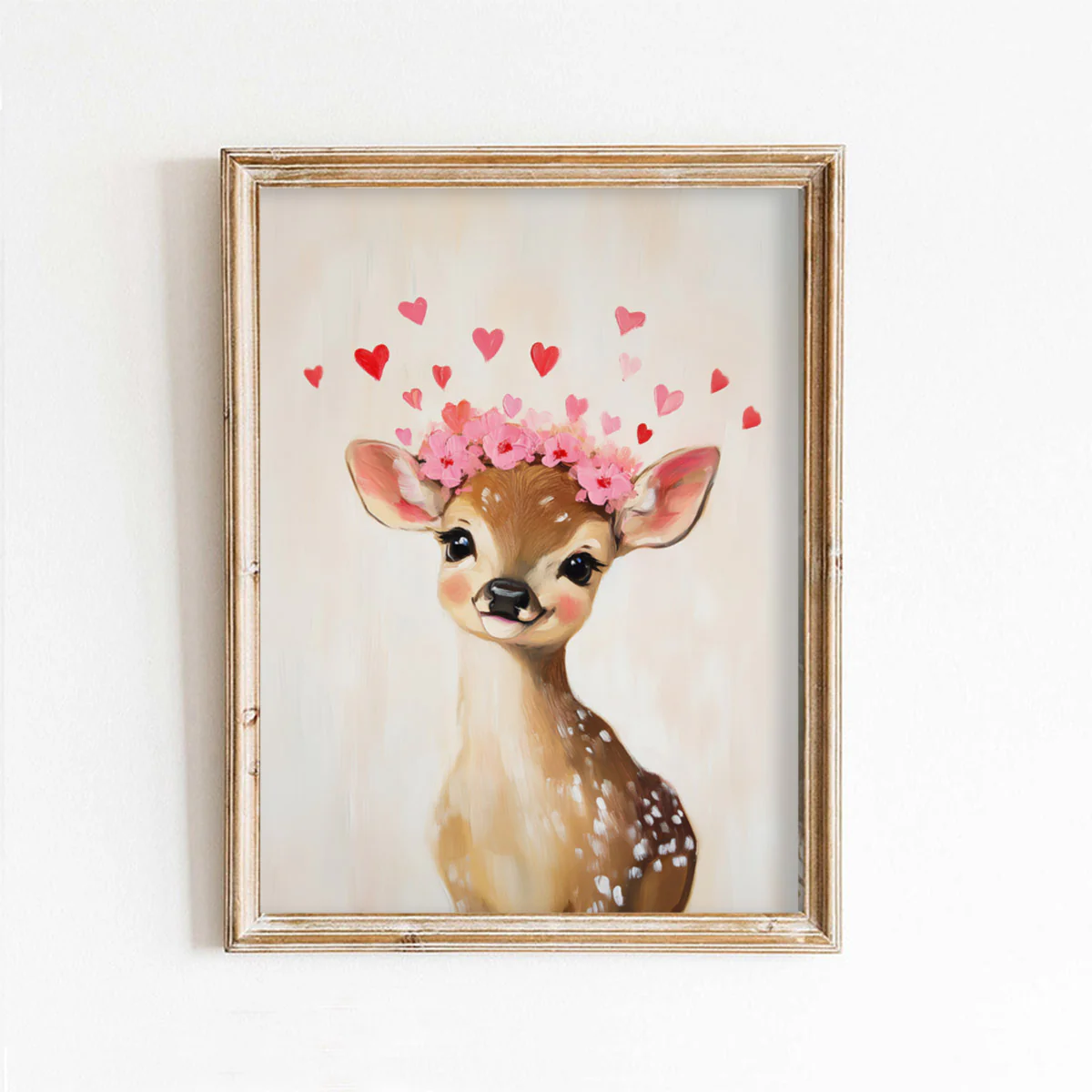 Valentine's Day Deer With Floral Crown Art Print