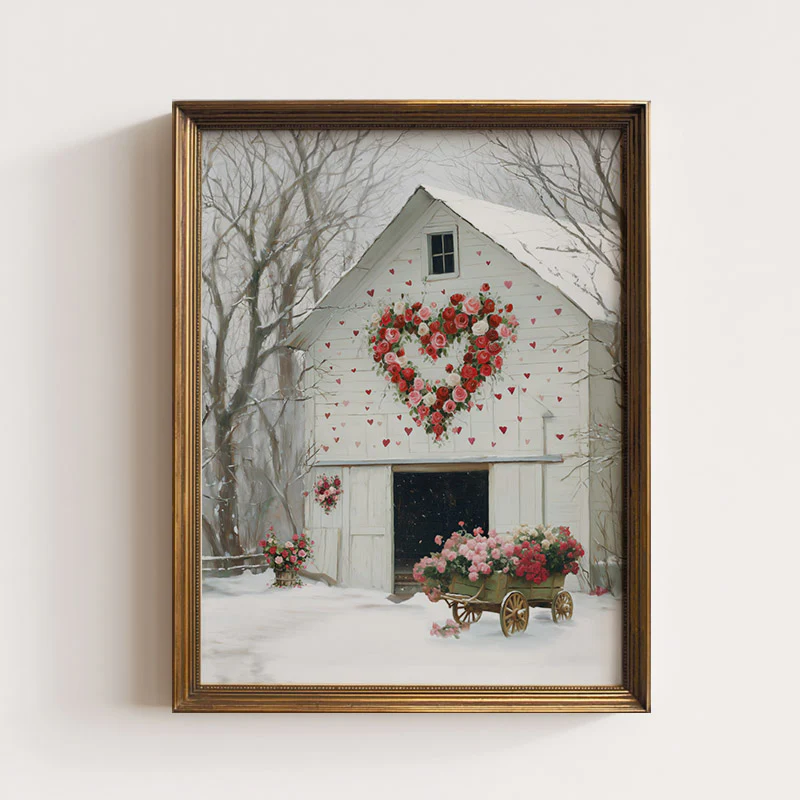 Valentine's Day Heart Barn Art Print
