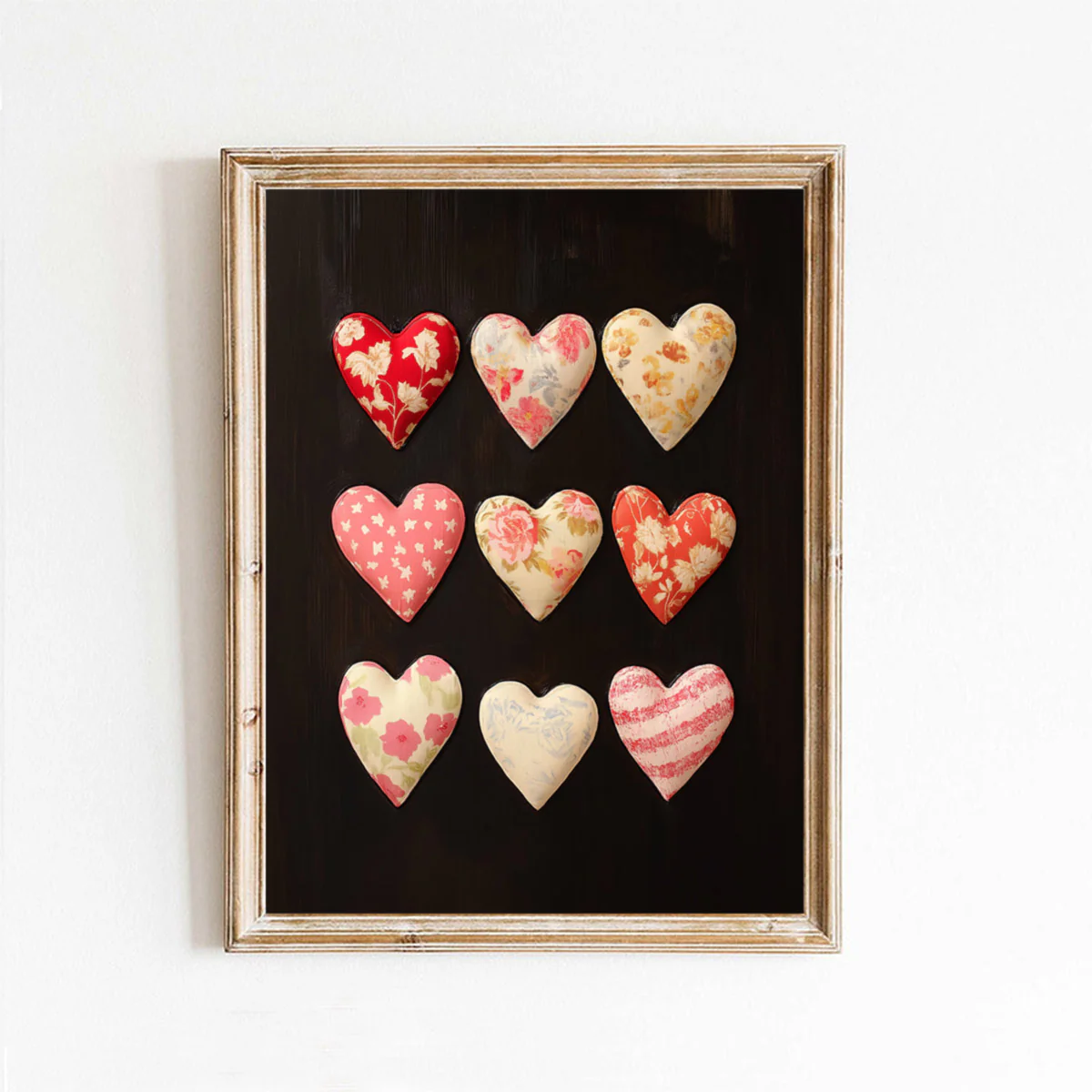 Valentine's Day Patterned Hearts On Black Art Print