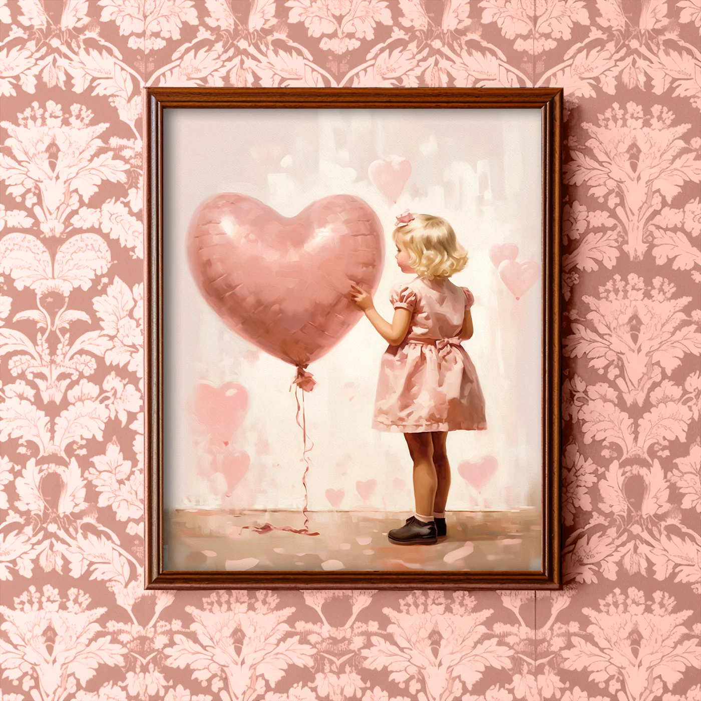 Vintage Girl With Valentine's Day Balloon Art Print - Image 2