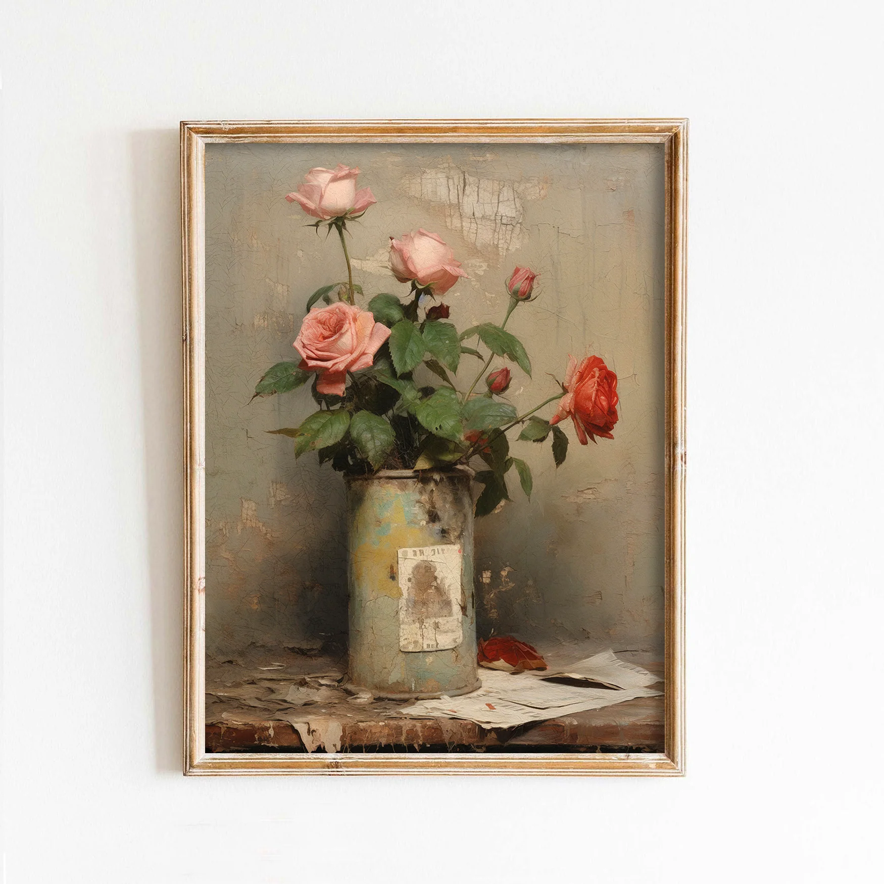 Vintage Rustic Roses Valentine Art Print
