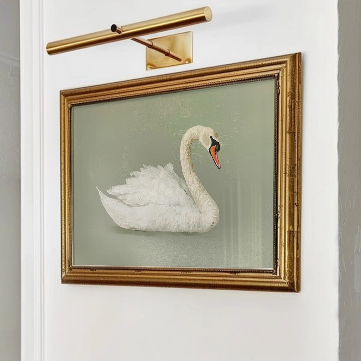 Green Background Swan Art Print - Image 2